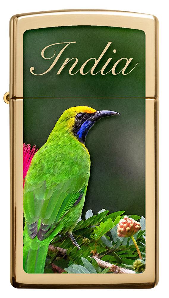 Front view of Slim Green Bird Design Windproof Pocket Lighter.